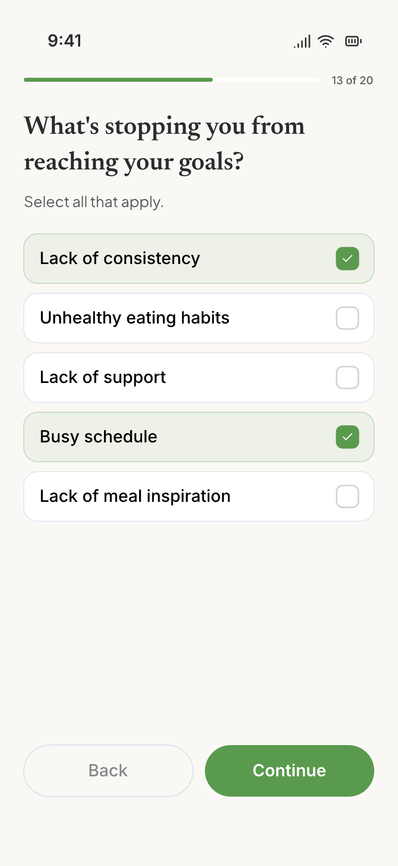 What's stopping you from reaching your goals, a multi-select barrier question