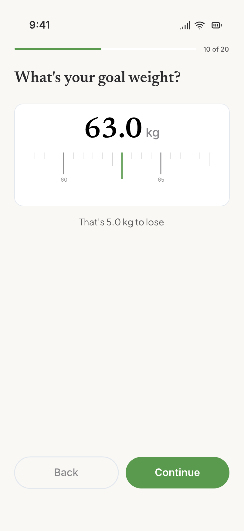 Goal weight step with a haptic ruler picker