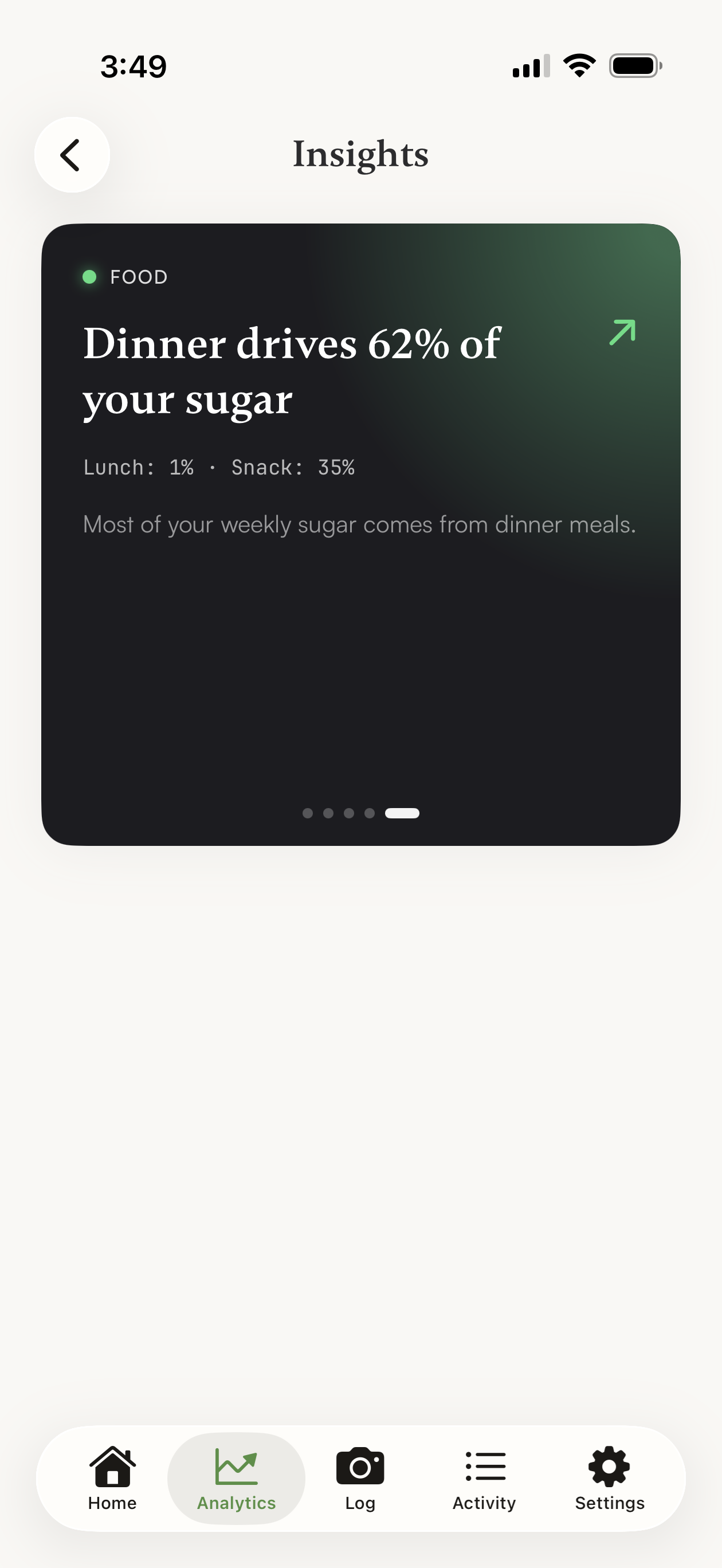 Insight Card, Dinner drives sugar