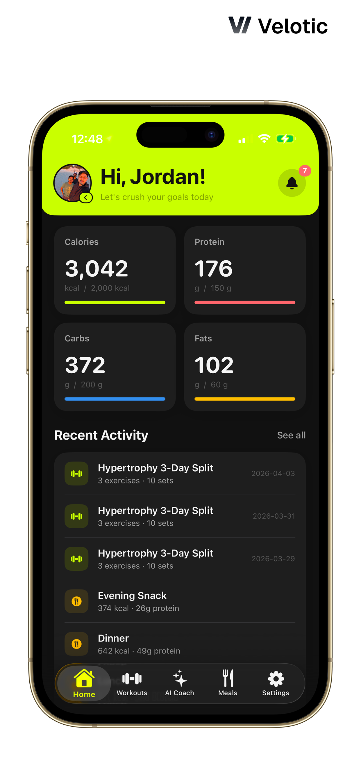 Velotic client app, iOS home