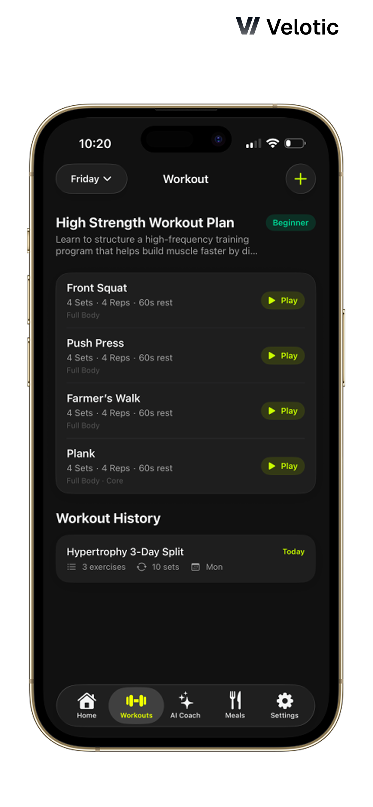 Velotic client app, iOS workouts